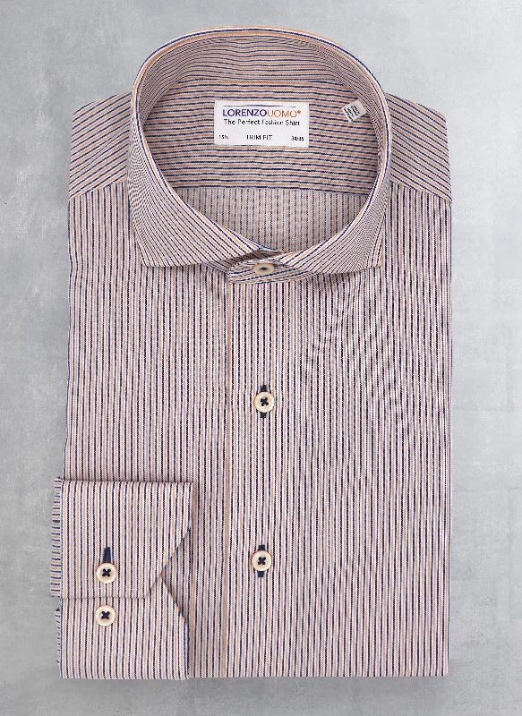 Cozy Layers Alexander in Navy and Orange Thin Stripe Shirt