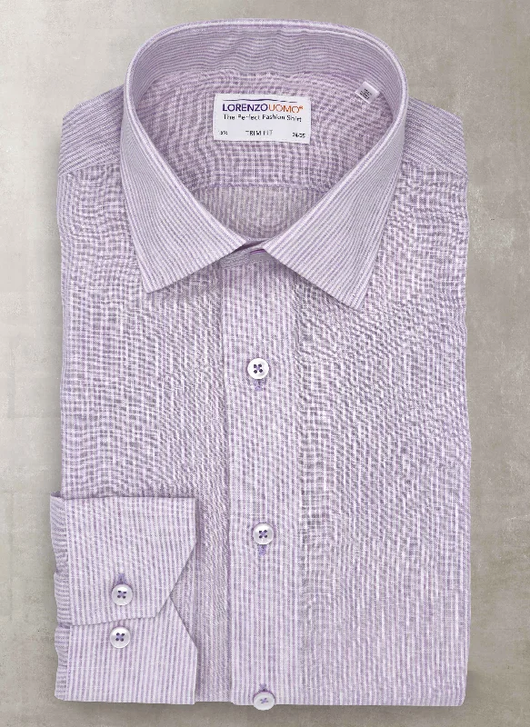 Practical Style Alexander in Lavender Linen Stripe Shirt, Featuring Custom Roll-up Cuff
