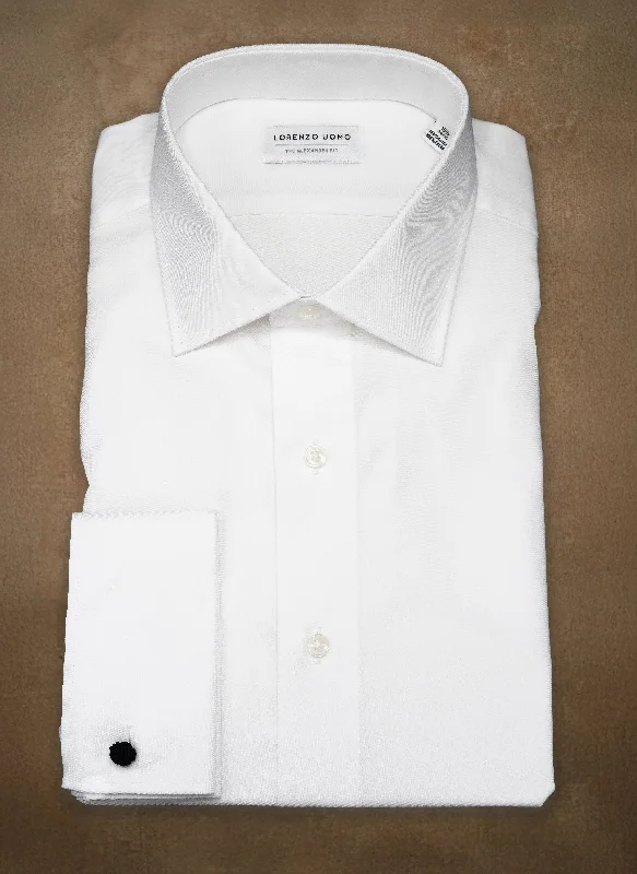 Soft Fabrics Alexander in White Nano Grid Textured French Cuff Shirt