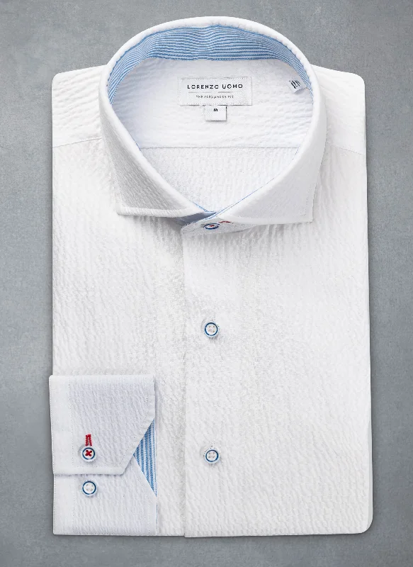 Personalized Wear Alexander in White Contrast Seersucker Shirt