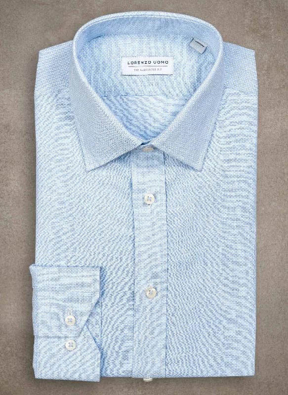French Style Alexander in "Mille Punte" Pale Blue Linen Shirt