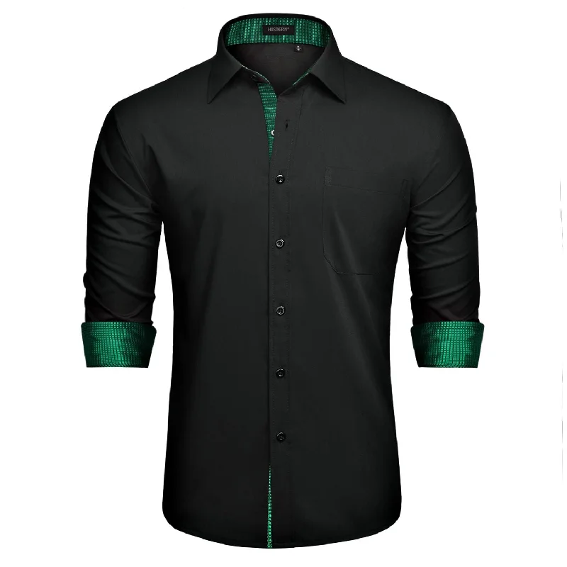 Cozy Fashions Men's Patchwork Dress Shirt with Pocket - 01-BLACK/GREEN