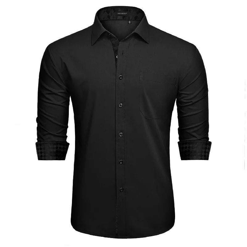 Comfortable Sweaters Men's Patchwork Dress Shirt with Pocket - 02-BLACK