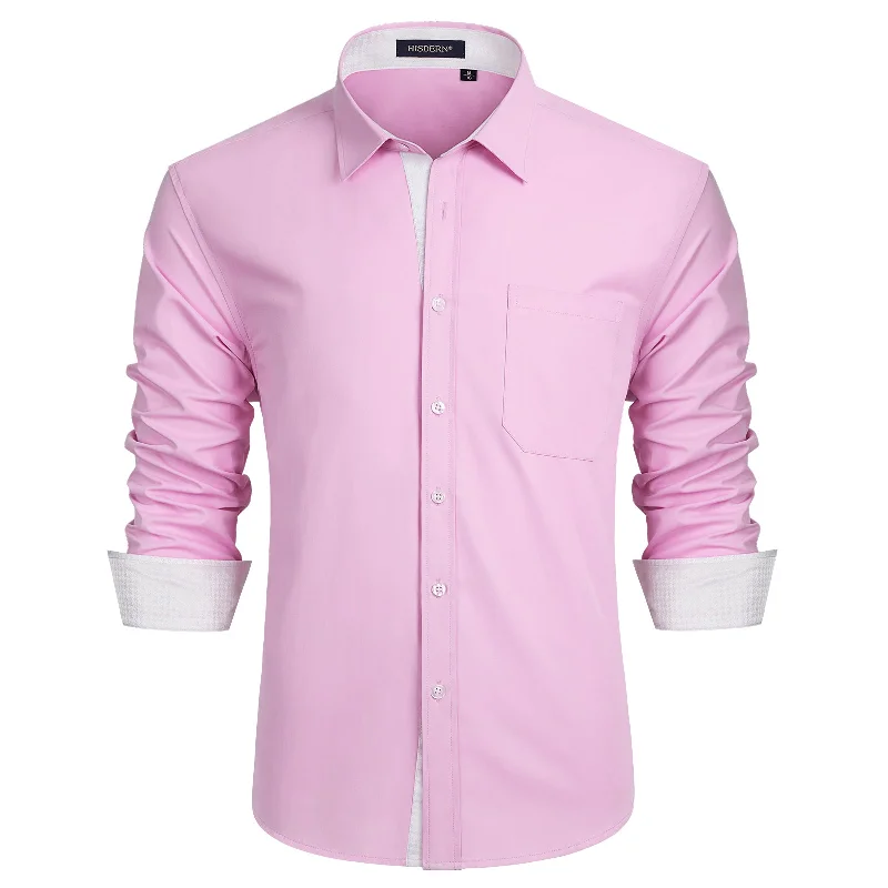 Cozy Apparel Men's Patchwork Dress Shirt with Pocket - 06-PINK