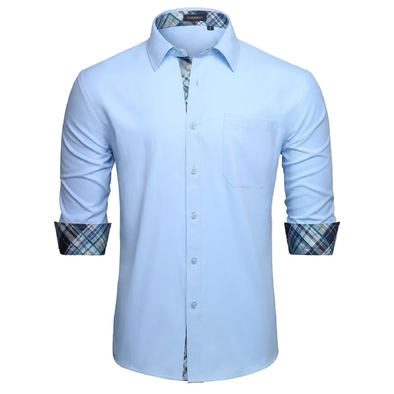 Comfy Dress Men's Patchwork Dress Shirt with Pocket - 10-BLUE