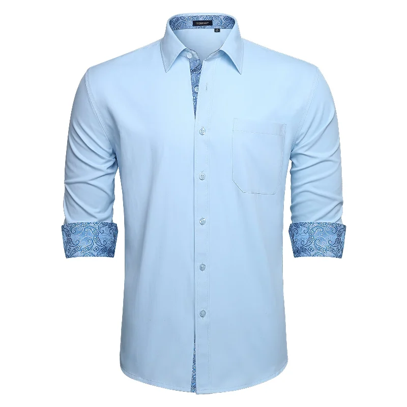 Cozy Sweaters Men's Patchwork Dress Shirt with Pocket - 11-BLUE/PAISLEY