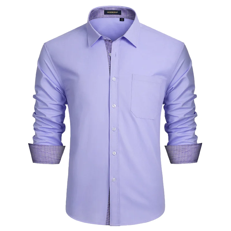 Cozy Fashion Men's Patchwork Dress Shirt with Pocket - 15-PURPLE