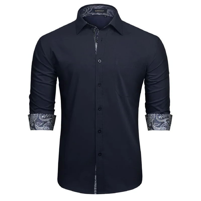 Cozy Essentials Men's Patchwork Dress Shirt with Pocket - 16-NAVY BLUE/PAISLEY