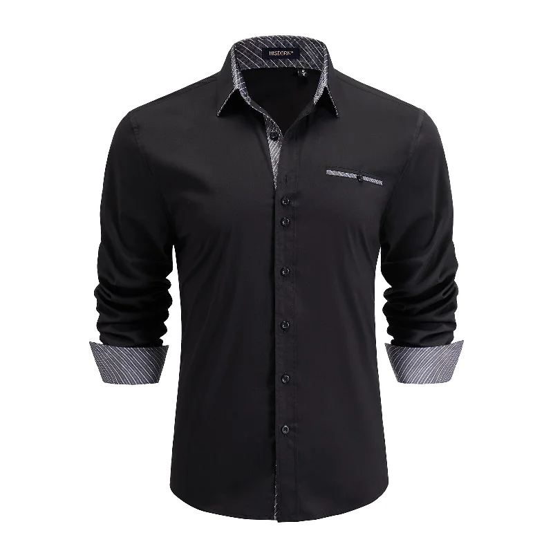 Modern Chic Men's Patchwork Dress Shirt with Pocket - A-01 BLACK GREY/STRIPED