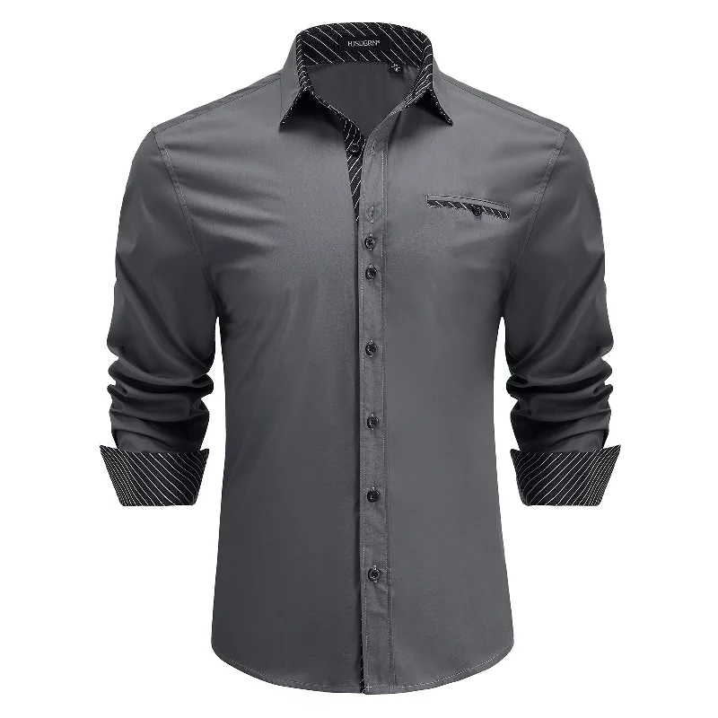 Breathable Style Men's Patchwork Dress Shirt with Pocket - A-04 GREY/BLACK