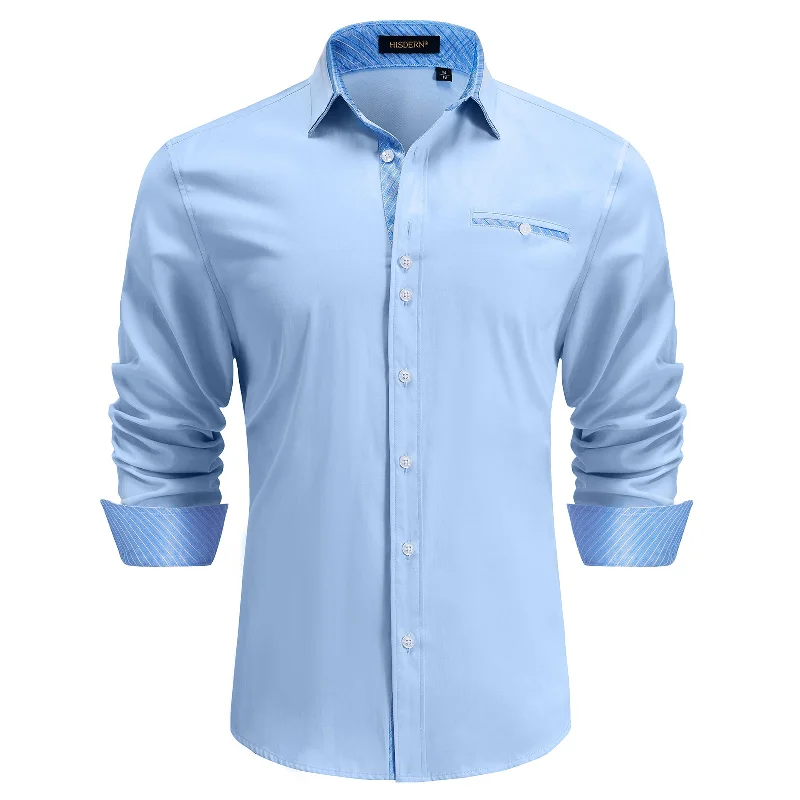 Relaxed Chic Men's Dress Shirt with Pocket - A-08 LIGHT BLUE/BLUE