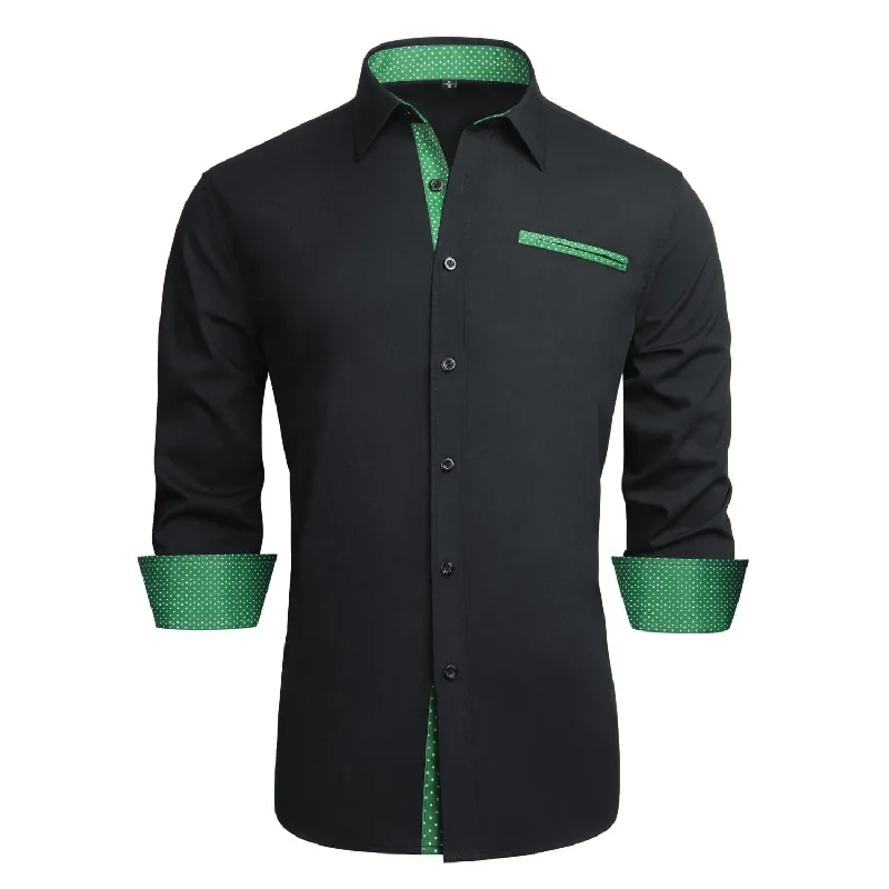 Timeless Style Men's Patchwork Dress Shirt with Pocket - A-BLACK/GREEN