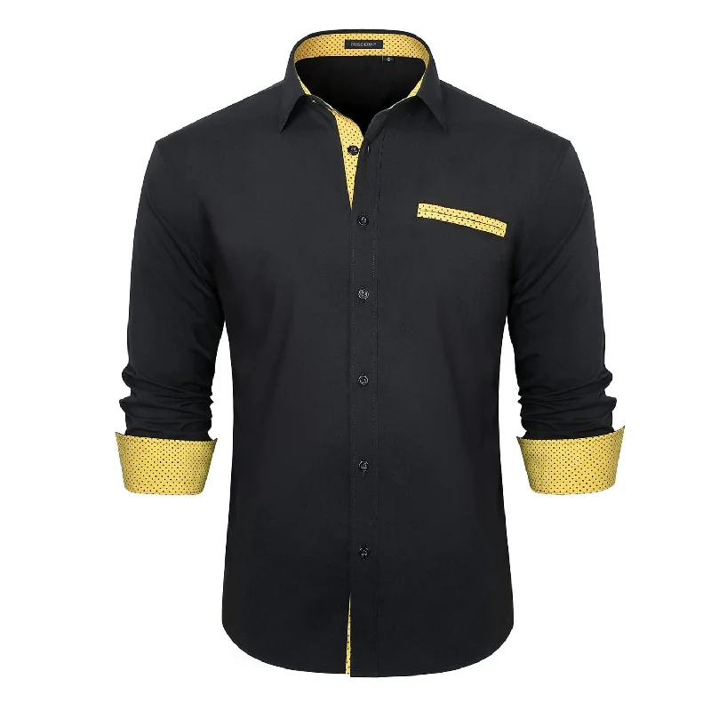 Cozy Footwear Men's Patchwork Dress Shirt with Pocket - A-BLACK/YELLOW
