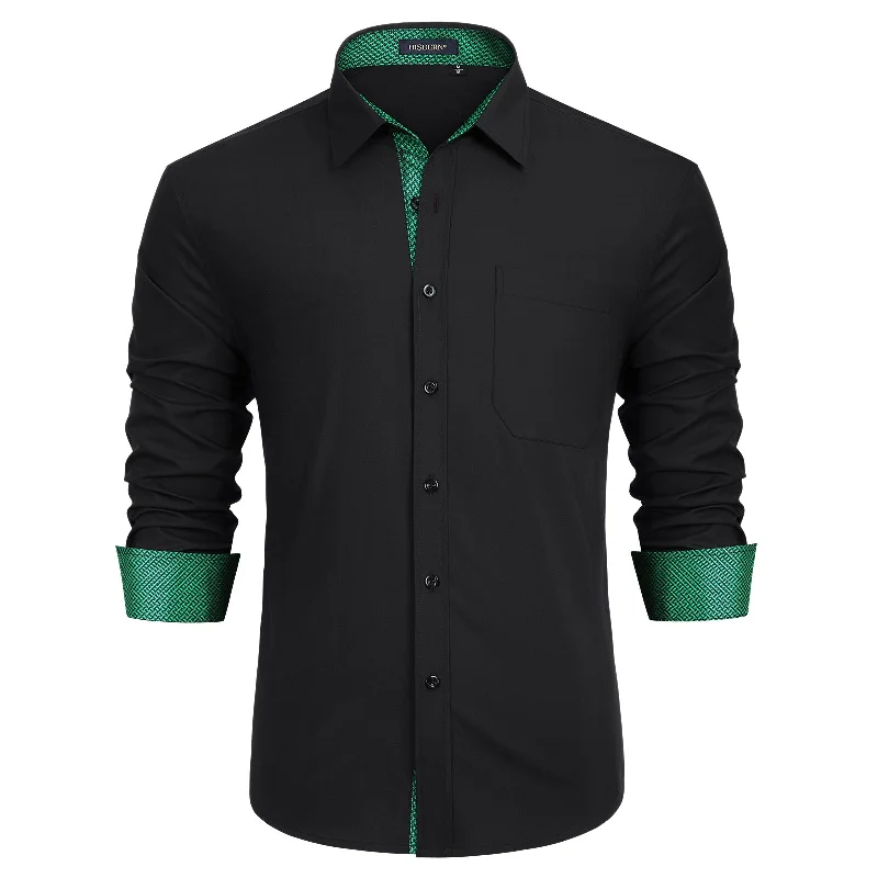 Sporty Wear Men's Patchwork Dress Shirt with Pocket - A-BLACK