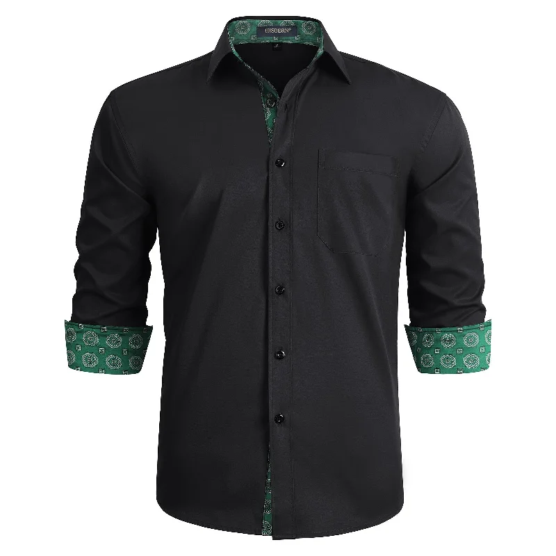 Fashionable Comfort Men's Patchwork Dress Shirt with Pocket - BLACK/GREEN