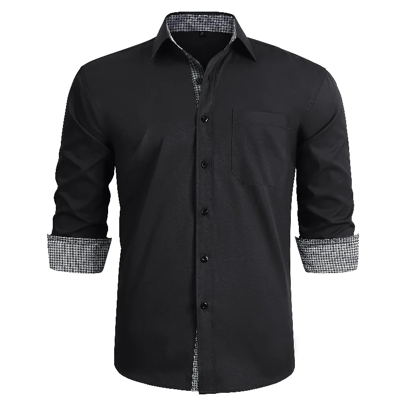 Everyday Chic Men's Patchwork Dress Shirt with Pocket - BLACK/GREY