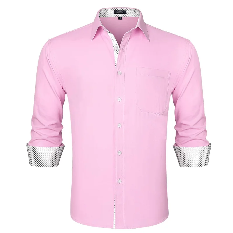 Everyday Comfort Men's Patchwork Dress Shirt with Pocket - E-PINK/WHITE