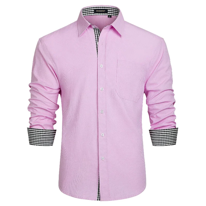 Effortless Wear Men's Patchwork Dress Shirt with Pocket - E-PINK