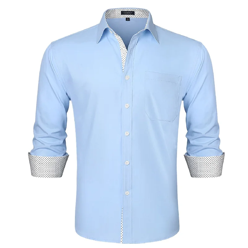 Cozy Vibes Men's Patchwork Dress Shirt with Pocket - F-BLUE/WHITE