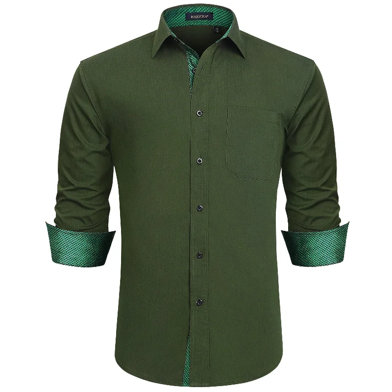 Goddess Outfit Men's Patchwork Dress Shirt with Pocket - GREEN/PLAID