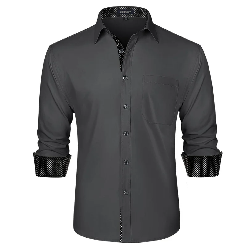 Comfortable Jeans Men's Patchwork Dress Shirt with Pocket - GREY-1