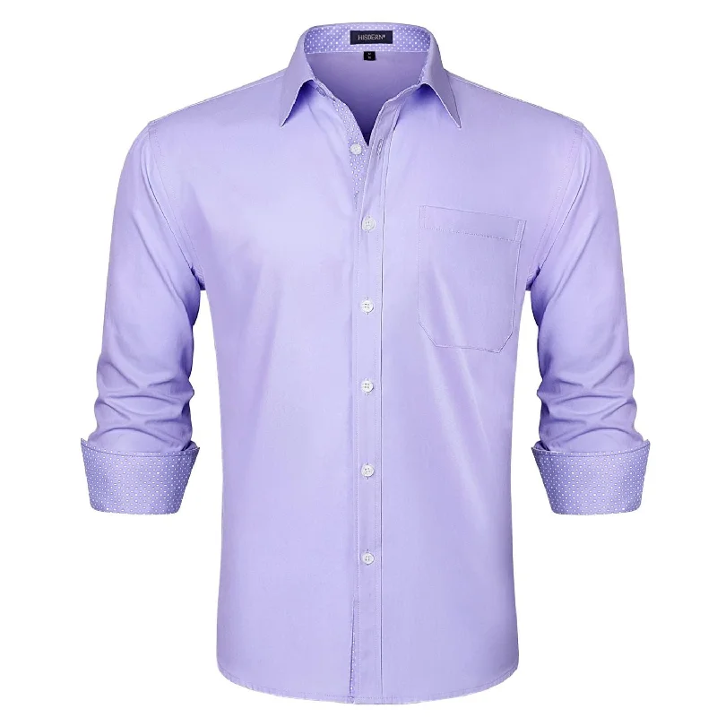 Stylish Wear Men's Patchwork Dress Shirt with Pocket - H-PURPLE-1