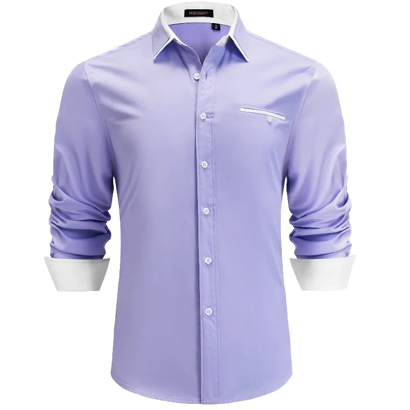 Comfortable Jackets Men's Patchwork Dress Shirt with Pocket - PURPLE/WHITE