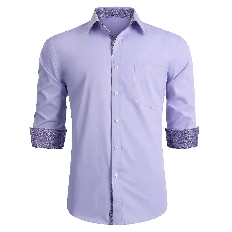 Soft Fabric Looks Men's Patchwork Dress Shirt with Pocket - PURPLE