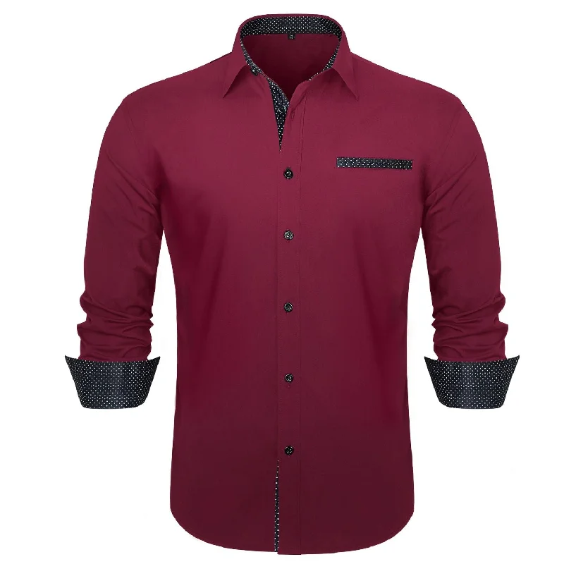 Easy-to-Wear Men's Patchwork Dress Shirt with Pocket - RED/BLACK