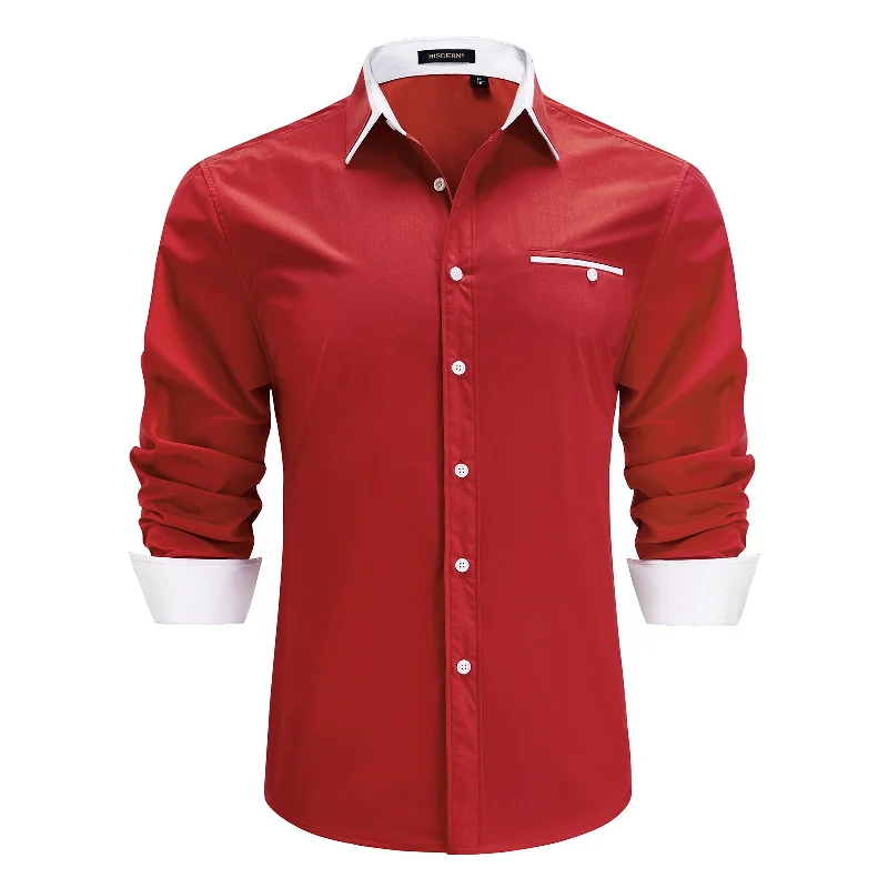 Comfy Pants Casual Formal Shirt with Pocket - RED/WHITE