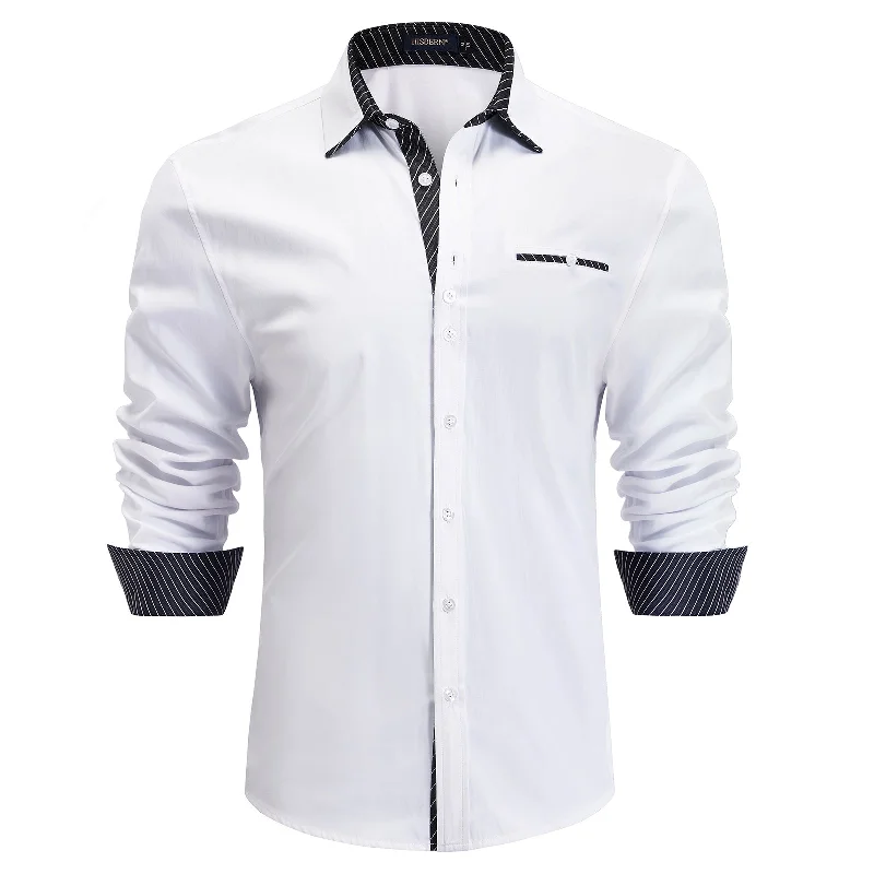 Weekend Comfort Wear Men's Patchwork Dress Shirt with Pocket - WHITE/BLACK