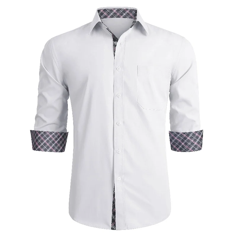 Comfortable Lifestyle Men's Patchwork Dress Shirt with Pocket - WHITE/PINK