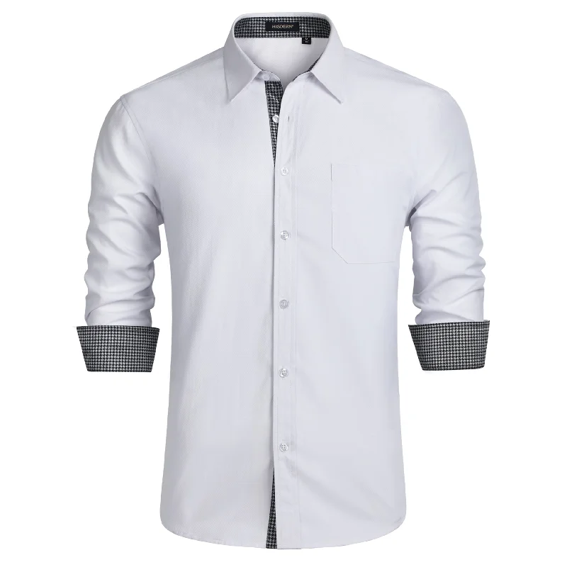 Cozy Fit Wear Men's Patchwork Dress Shirt with Pocket - WHITE/PLAID