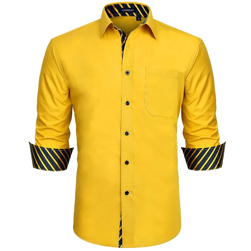 Fresh And Elegant Men's Patchwork Dress Shirt with Pocket - YELOW/STRIPED