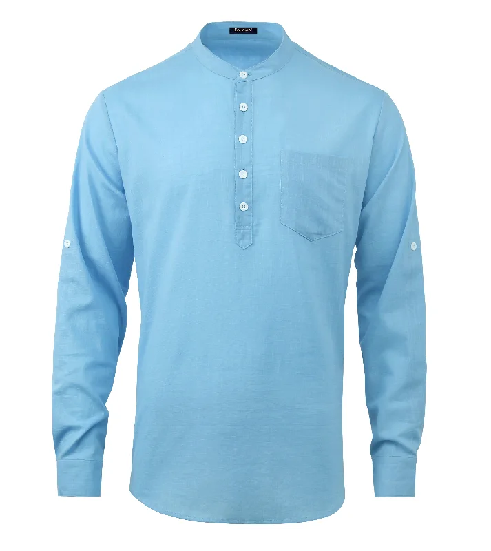 Soft Layers Men‘s Henley Shirt Linen with Pocket - SKY BLUE