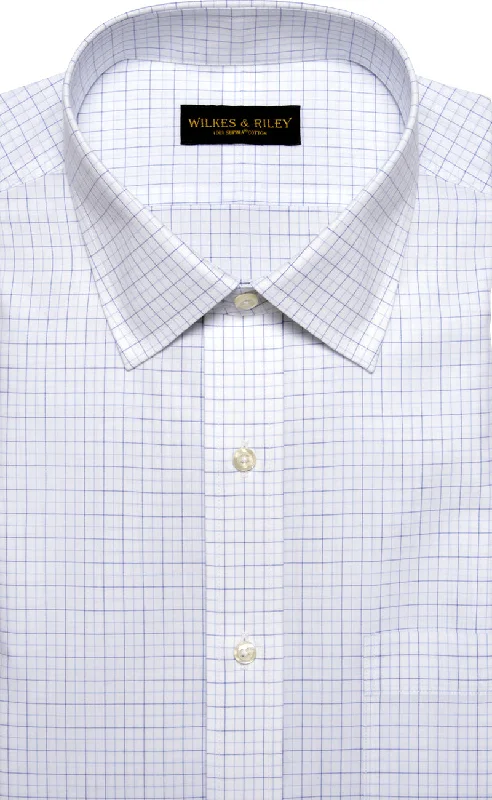 Classic Fit Blue/Lt Blue Tattersall Spread Collar Supima® Cotton Non-Iron Broadcloth Dress Shirt