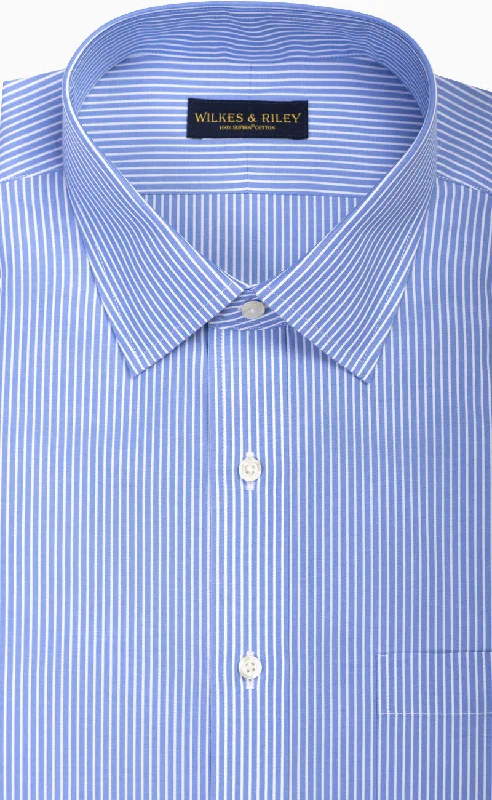 Classic Fit Blue Reverse Stripe Spread Collar Supima® Cotton Non-Iron broadcloth Dress Shirt