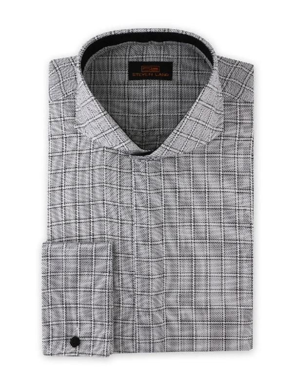 Classic Grey Graph Dress Shirt | Classic Fit | 100% Cotton | Cutaway Collar | French Cuff | DA1913