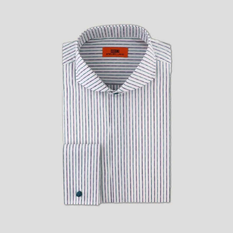Ethnic Style Micro Diamond Striped Dress Shirt | Sea Foam