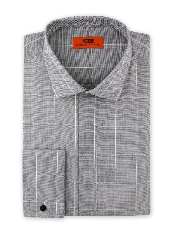 Slightly Flared Design Fine Graph Dress Shirt | Silver | DC1937