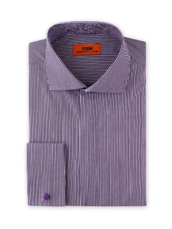Sports Design Pencil Stripe Dress Shirt | Purple | DC1941