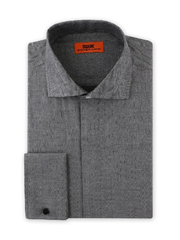 Carefree Style Herringbone Dress Shirt | Black