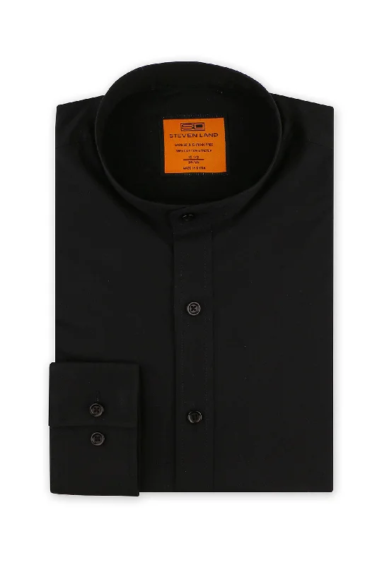 Soft Textures Steven Land Poplin Dress Shirt | Banded Collar and Button Cuff | 100% Cotton | Color Black