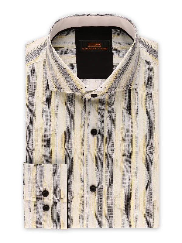 Elegant Style Steven Land | Linear Waves Dress Shirt | Yellow