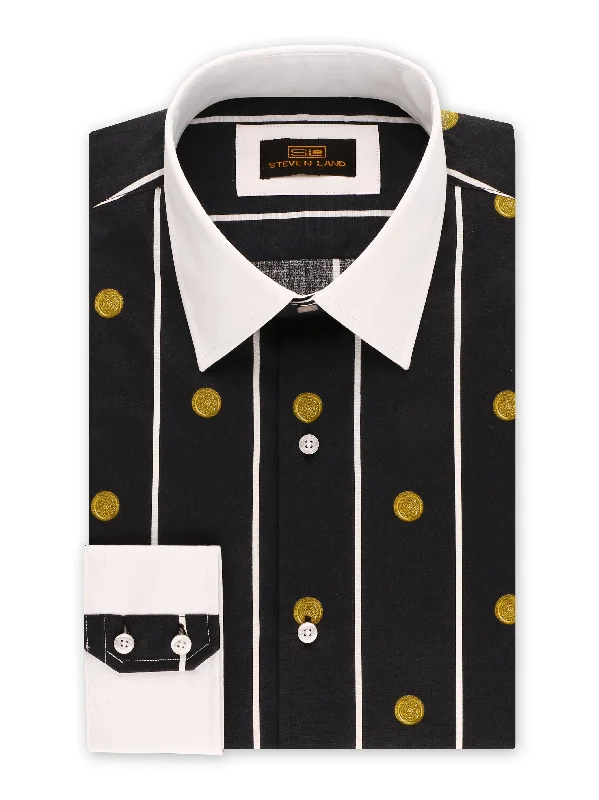 Street Fashion Steven Land | Greek Medallion Dress Shirt | Black