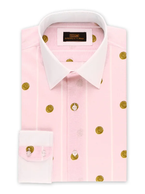 Cool Summer Steven Land | Greek Medallion Dress Shirt | Ibiza Pink