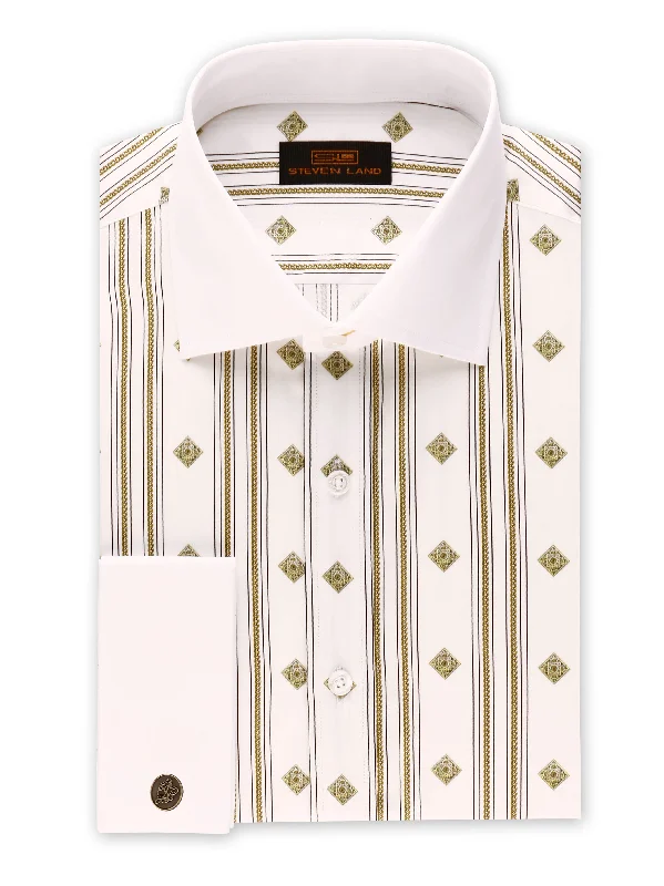 Trendy Traveler Steven Land | Roman Chains Dress Shirt + Cufflink | White