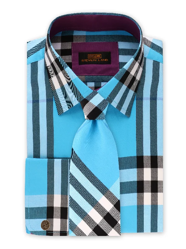 Celebrity Style Steven Land | British Dress Shirt + Tie and Hanky + Cufflink | Blue