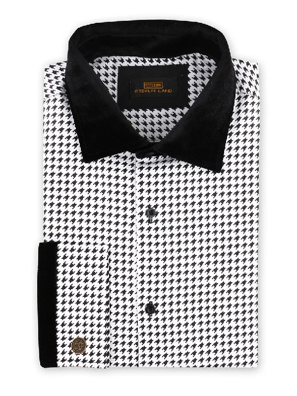 Weekend Comfort Steven Land | Houndstooth Velvet Dress Shirt + Bow Tie | White King
