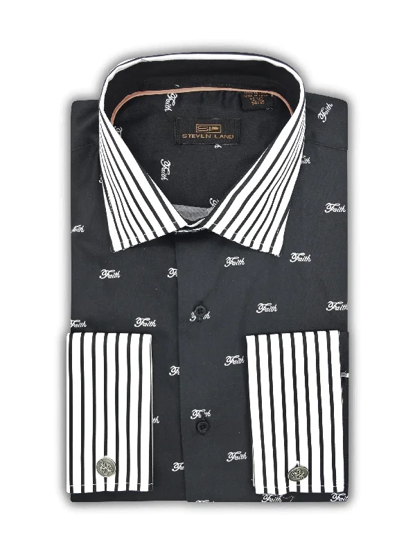 Light Comfort Steven Land | Classic Fit | All Over Faith Stripe Contrast Cotton Dress Shirt